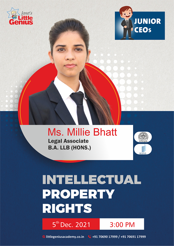 Join Ms. Millie Bhatt in our Genius Masterclass on <br> "Intellectual Property Rights"